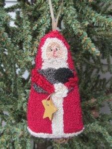 punch needle santa with sheep ornament