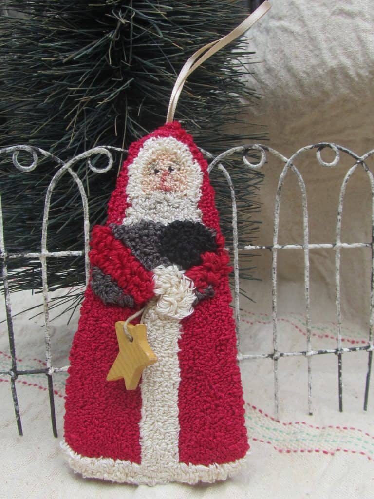 Santa with lamb punch needle ornament