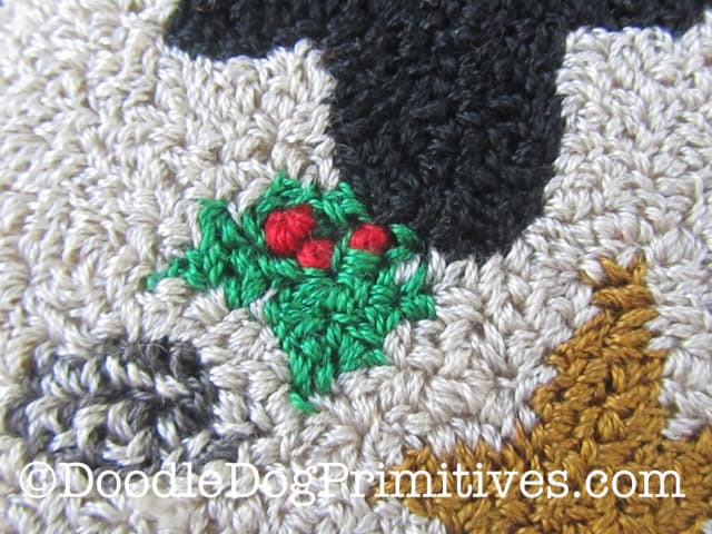 French knots for holly berries