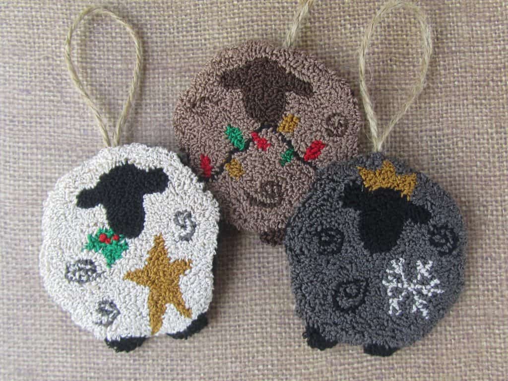 We Three Sheep - punch needle ornaments