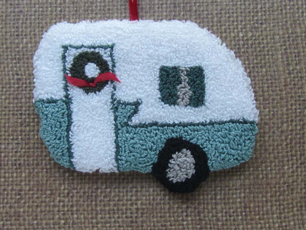 Retro camper punch needle ornament