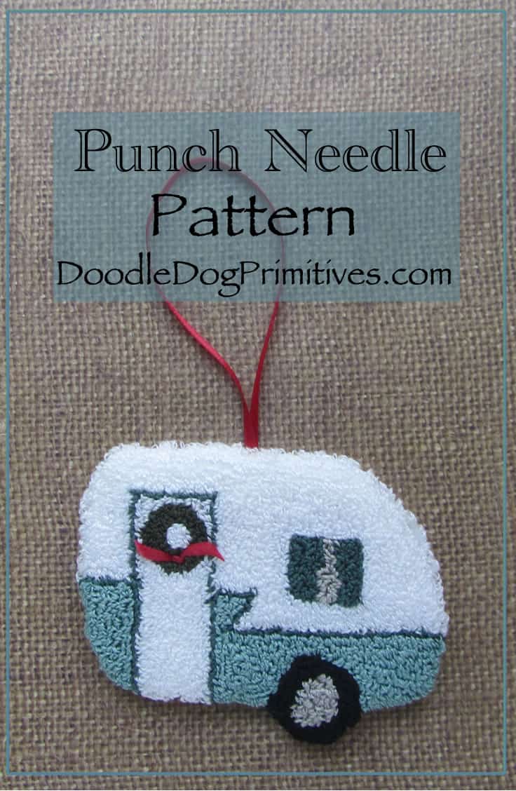 Retro camper punch needle ornament | DoodleDogPrimitives.com