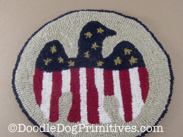 Primitive Americana eagle hooked rug