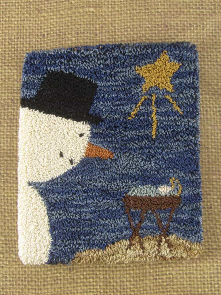 punch needle snowman and manger