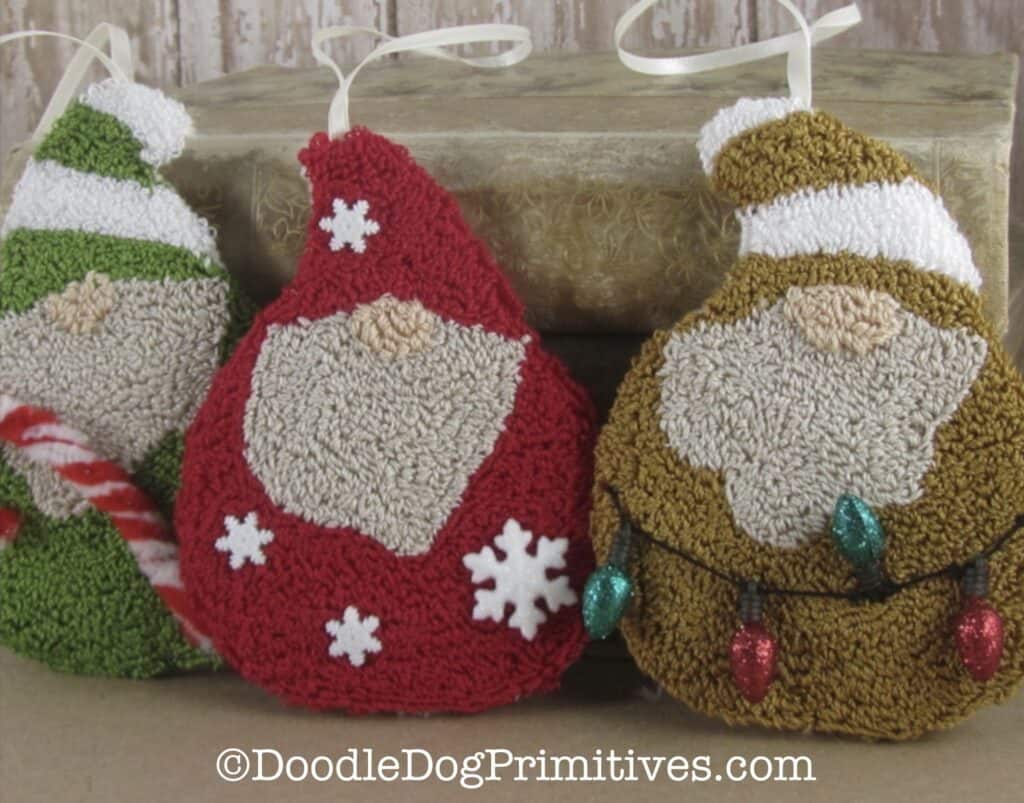 Punch Needle Ornaments with embellishments