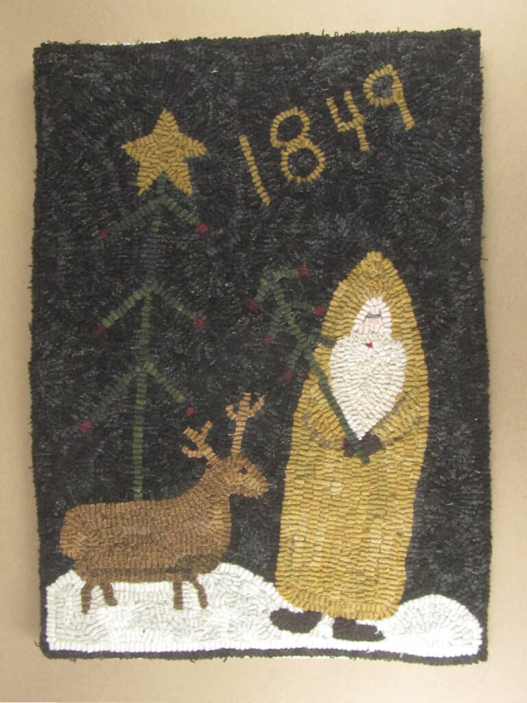 Santa and reindeer  hooked rug