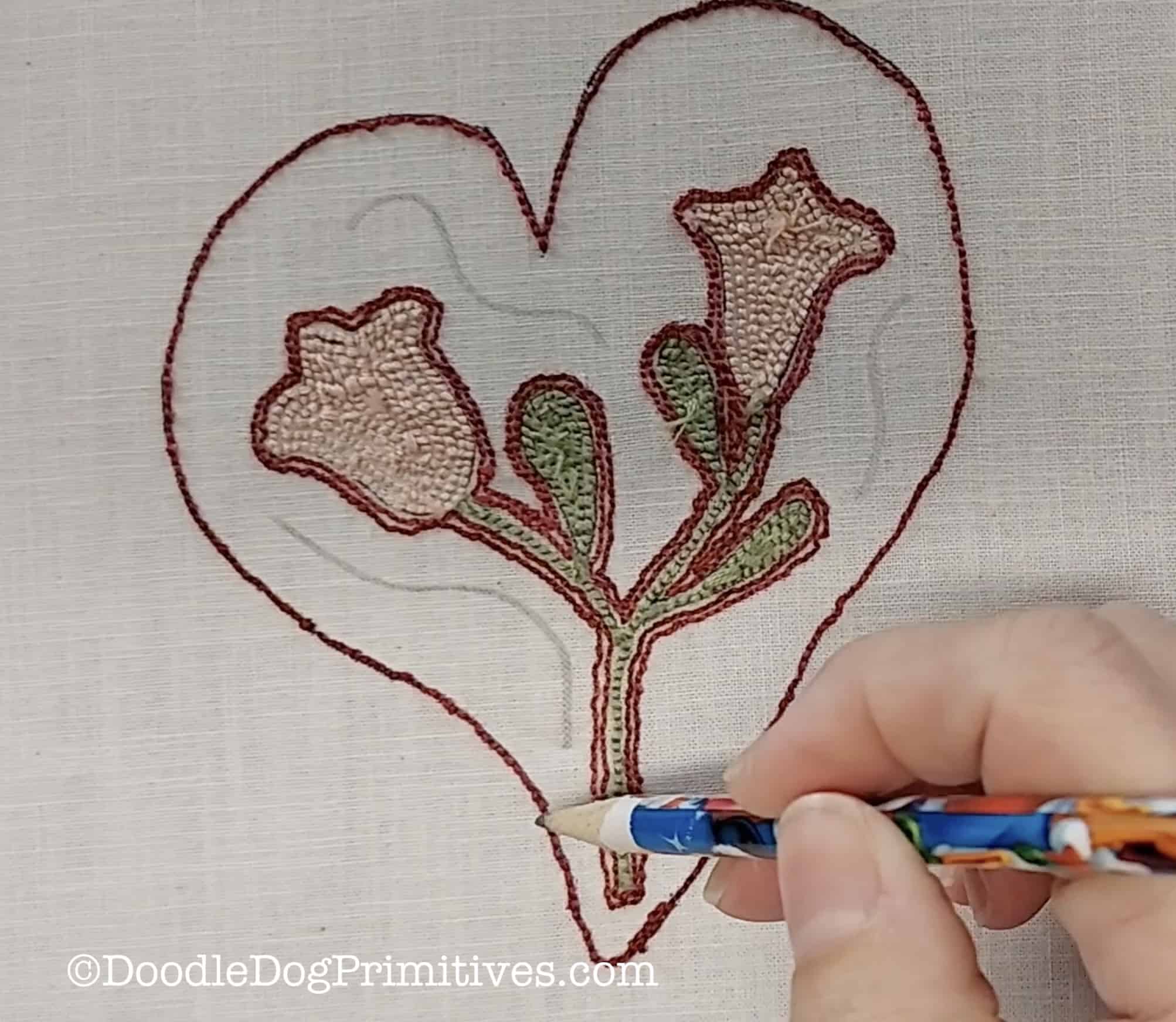 Valentine Heart Punch Needle Pattern DoodleDog Primitives