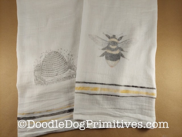bee on flour sack towels 