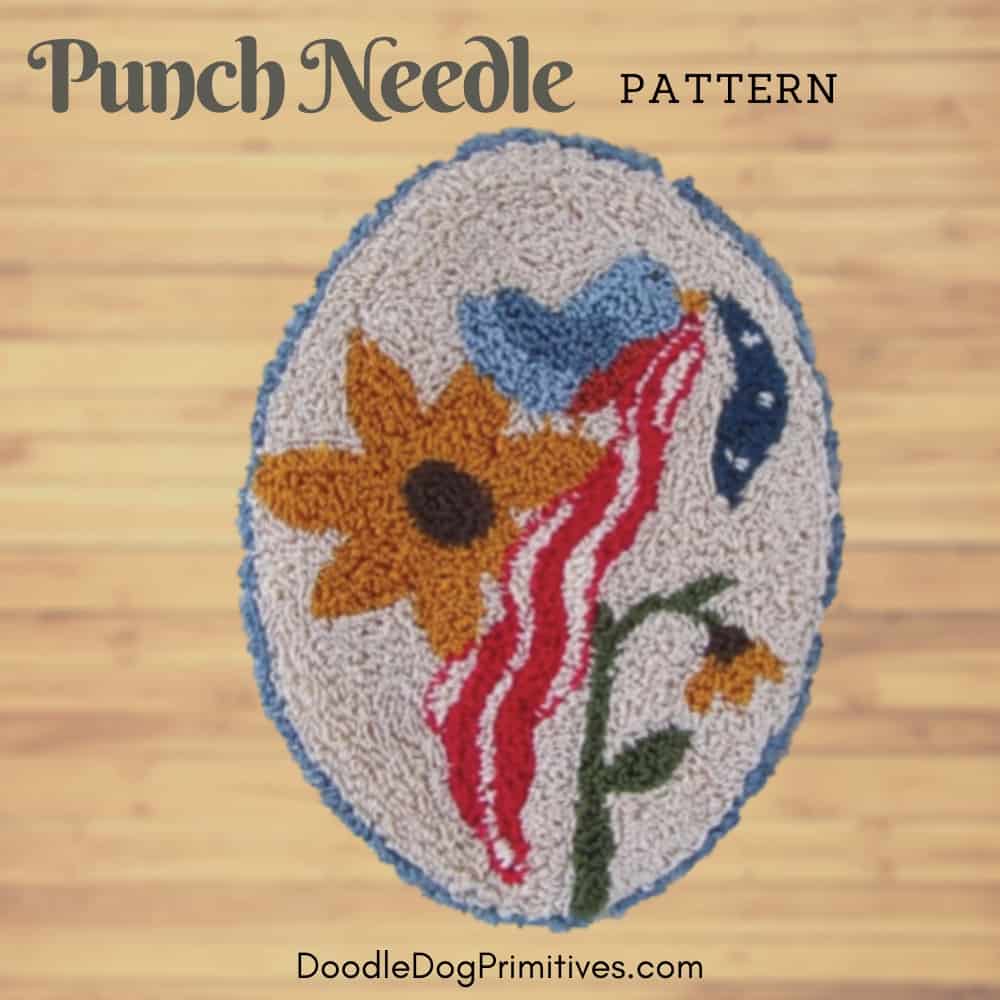 Patriotic blue bird punch needle pattern