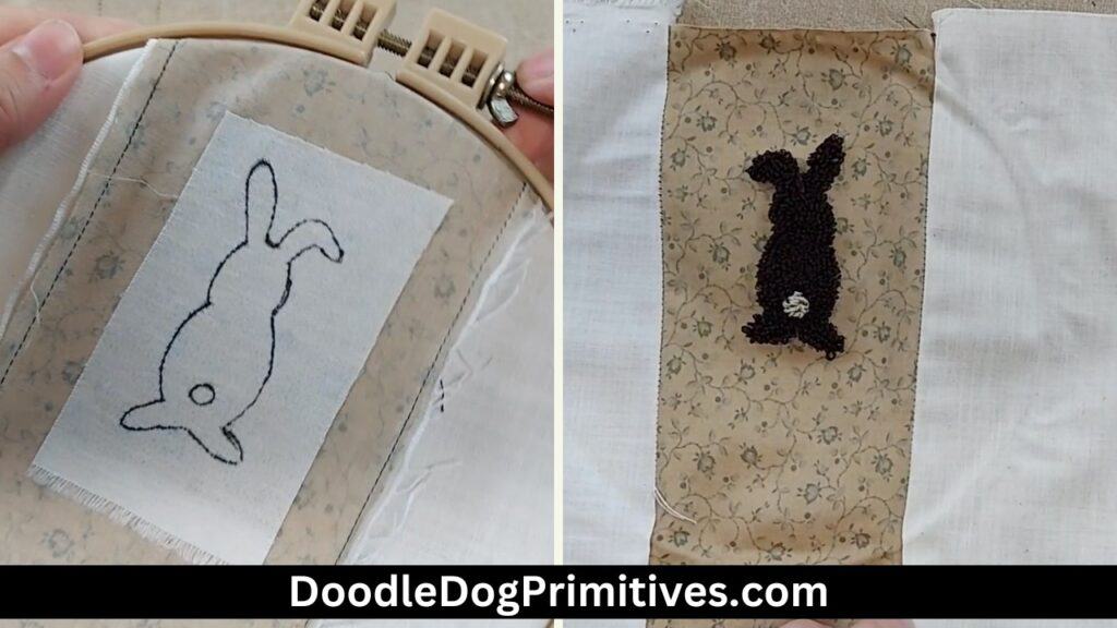 bunny punched on fabric
