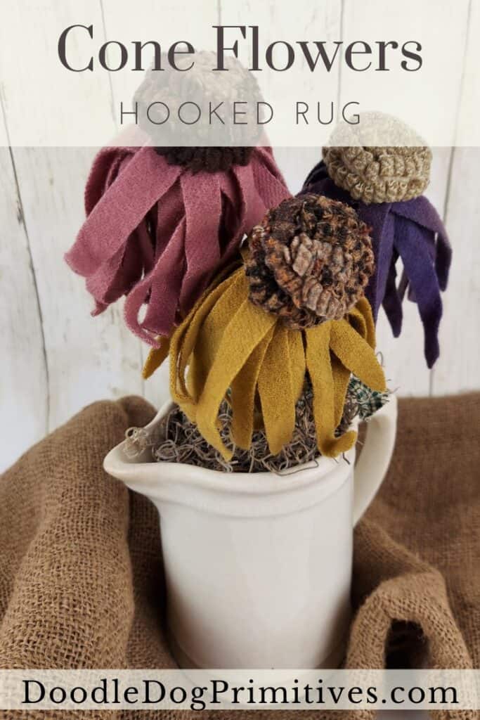 cone flowers hooked rug