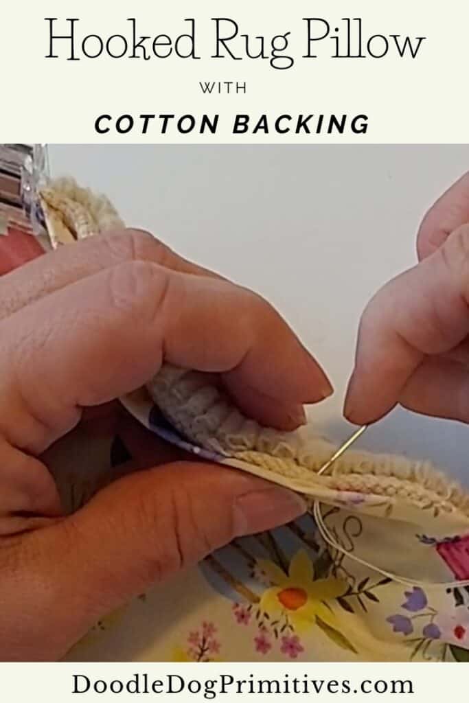 cotton backed hooked rug pillow 