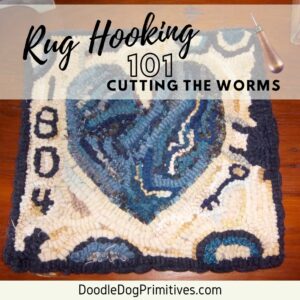 cutting the wool strips for rug hooking