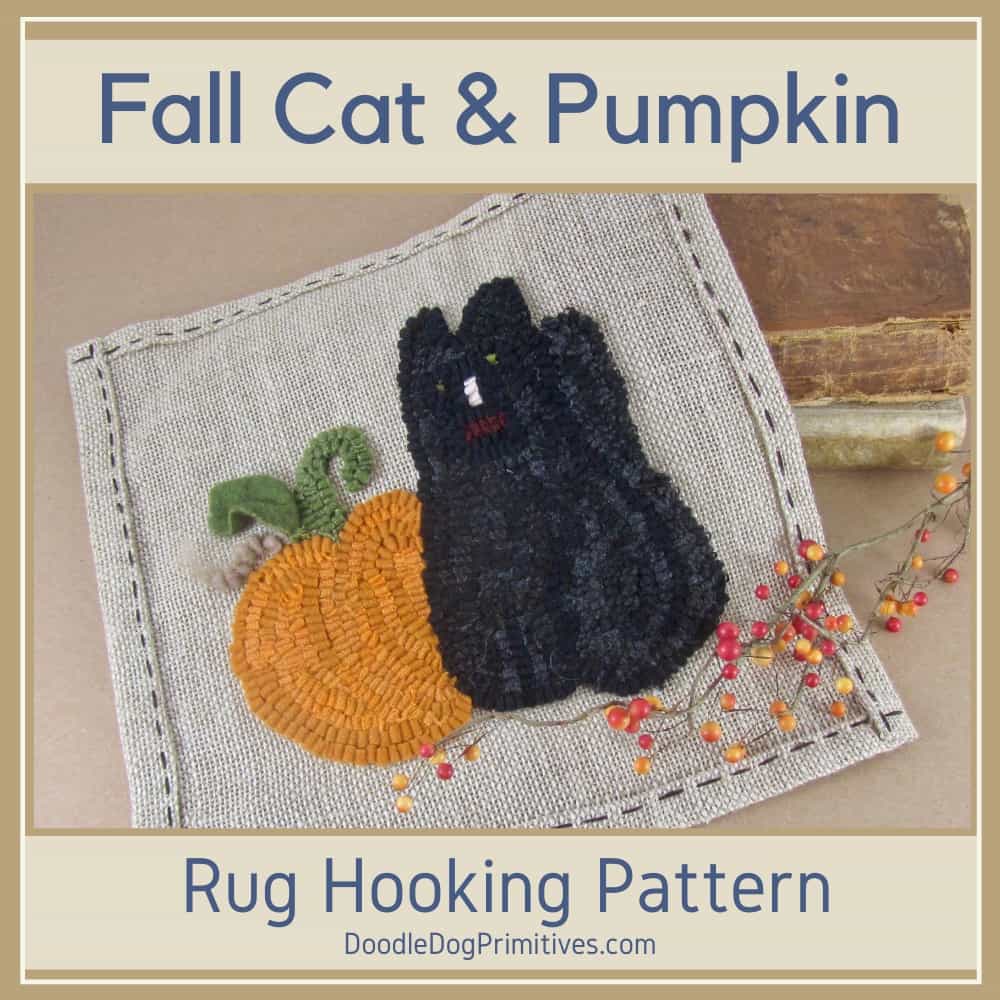 Fall cat & Pumpkin hooked rug