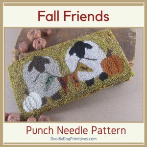 sheep punch needle with fall banner & pumpkins