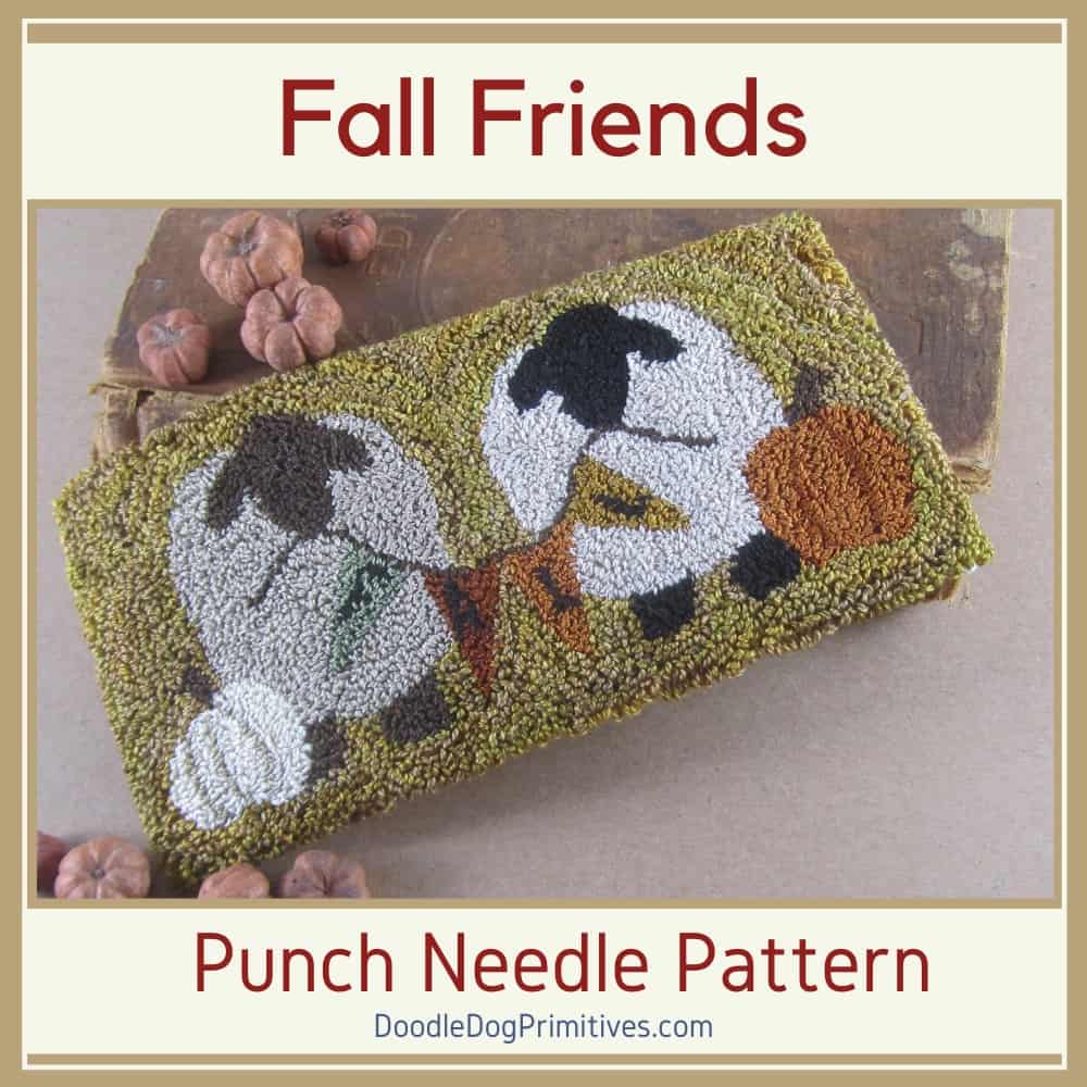 sheep punch needle with fall banner & pumpkins