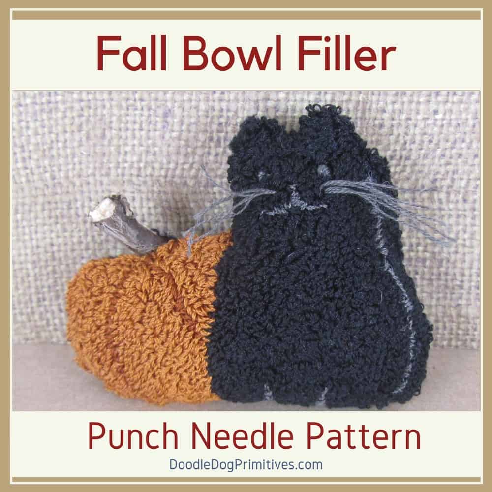 black cat & pumpkin punch needle bowl filler