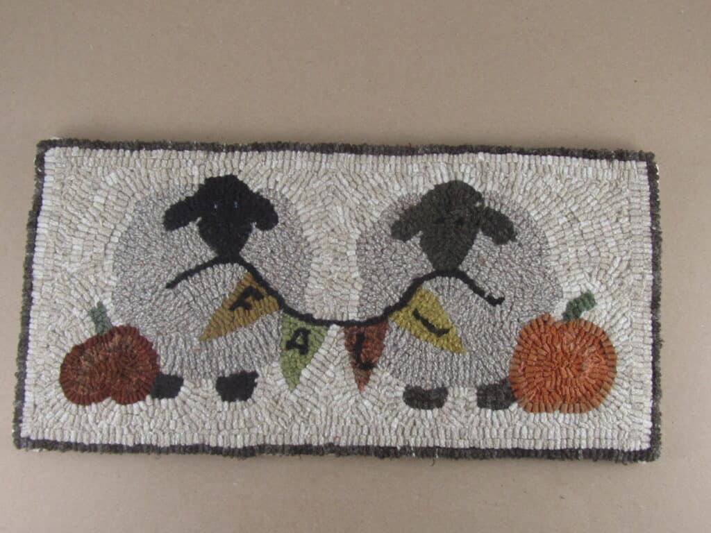 sheep and fall banner  hooked rug