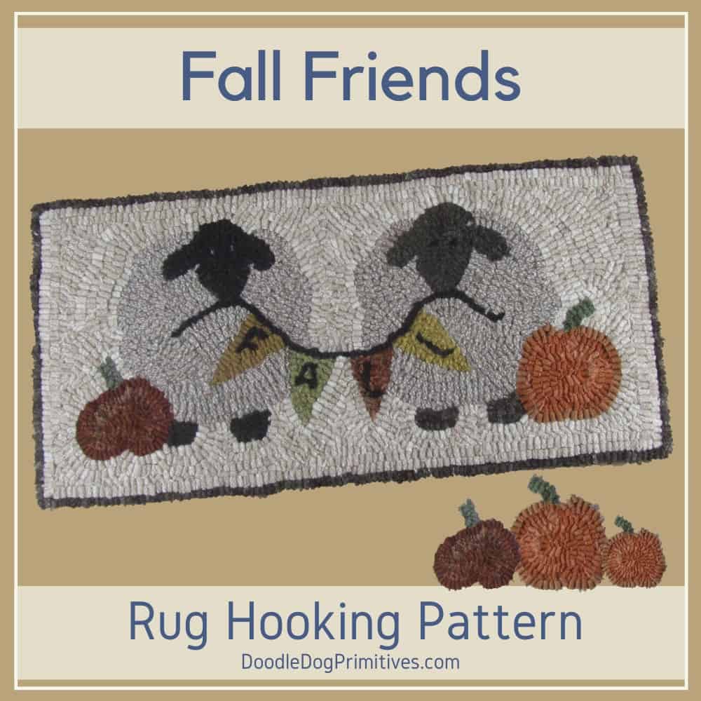Two sheep and fall banner hooked rug