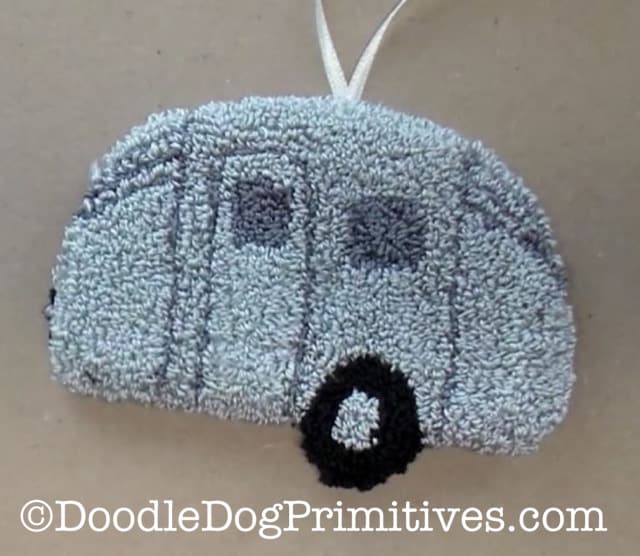 finished camper punch needle ornament