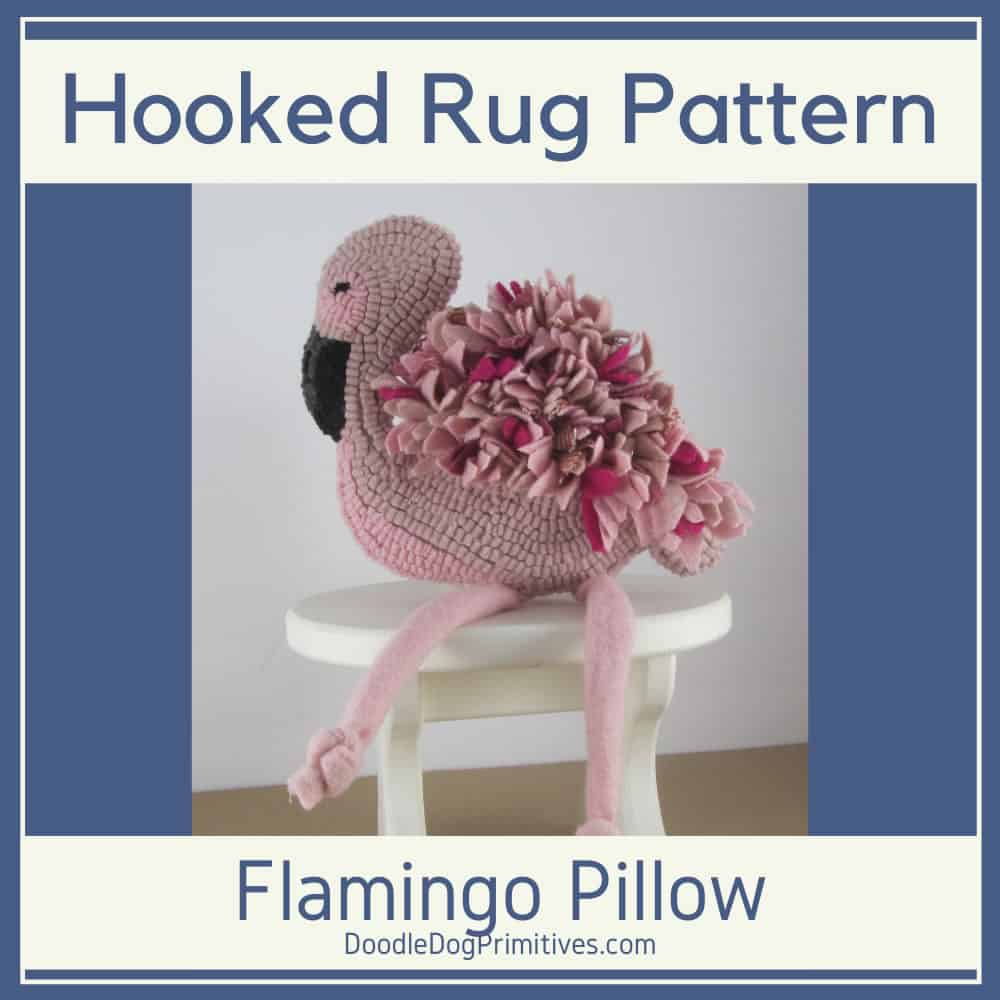 Hooked Rug Pattern - Pink Flamingo Pillow