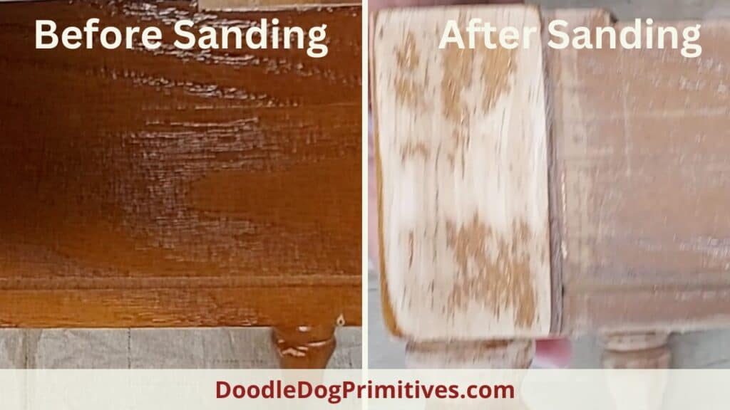 footstool before and after sanding