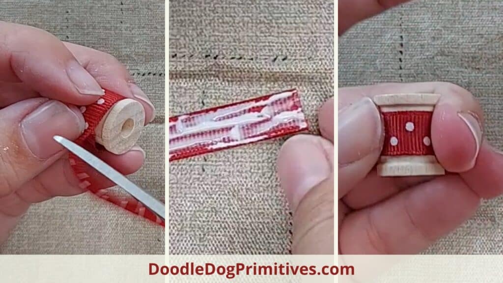 glue ribbon onto spool