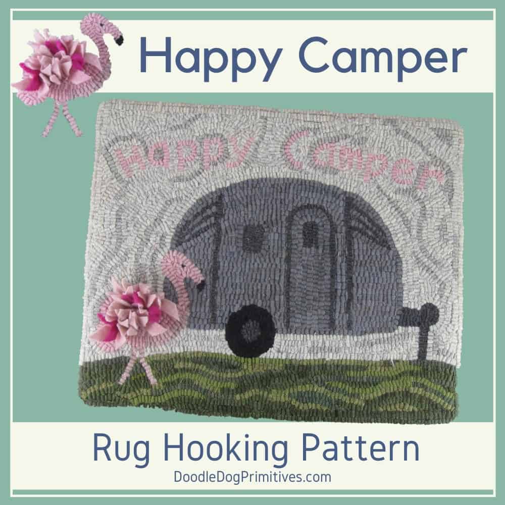 Silver camper & flamingo hooked rug