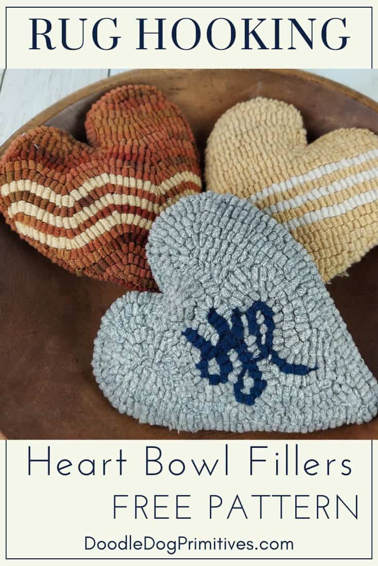 Heart Hooked Rug Bowl Fillers Pattern - Free - DoodleDog Designs Primitives