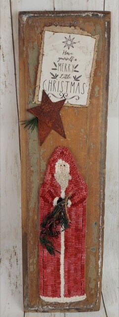hooked rug Santa sign