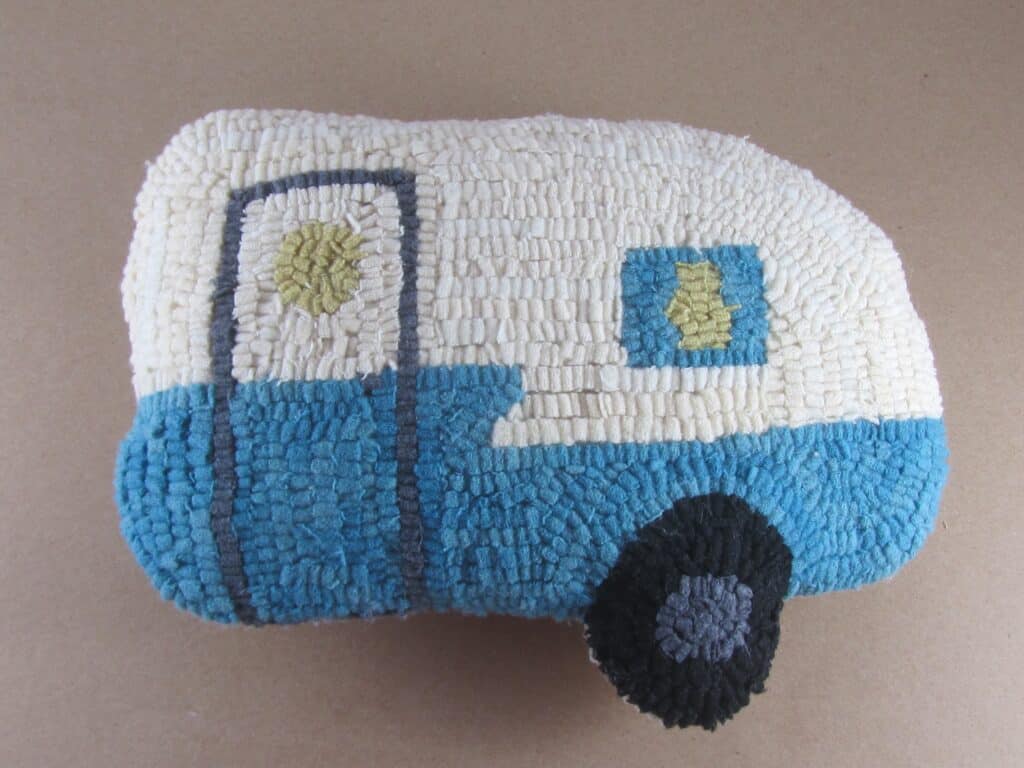 Hooked Rug Retro Camper Pillow