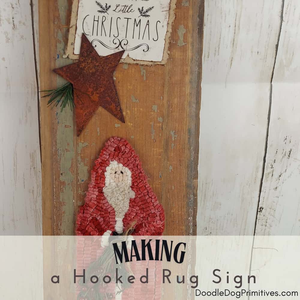 hooked rug santa sign