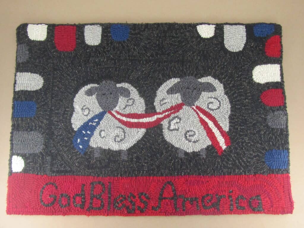 hooked rug patriotic sheep