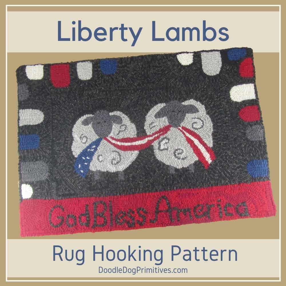 Two sheep patriotic hooked rug