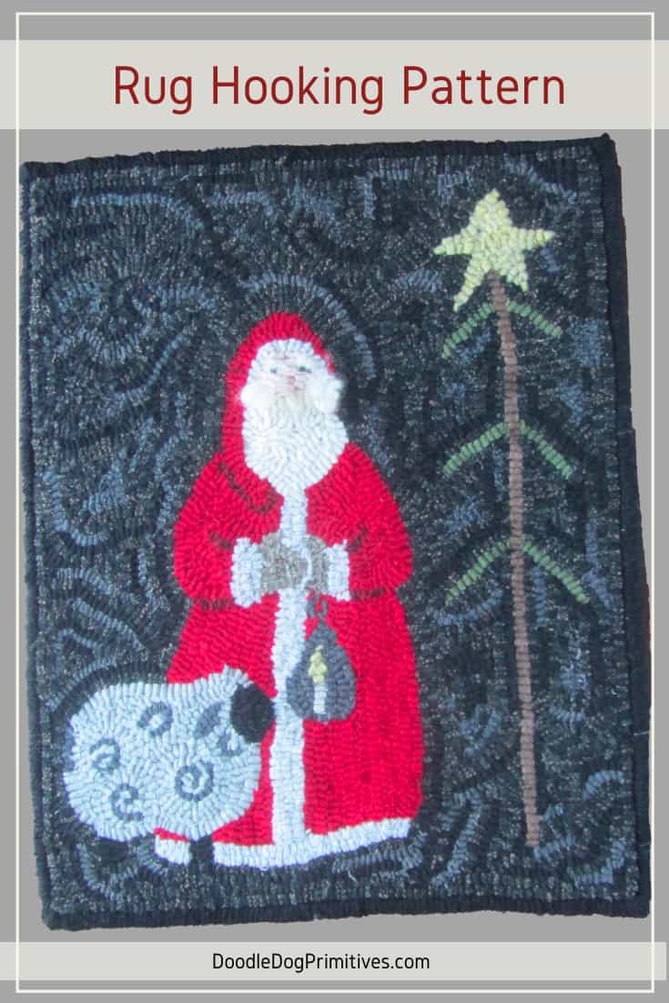 Flying Santa Rug Pattern Santa Rug Hooking Pattern - DoodleDog Designs Primitives