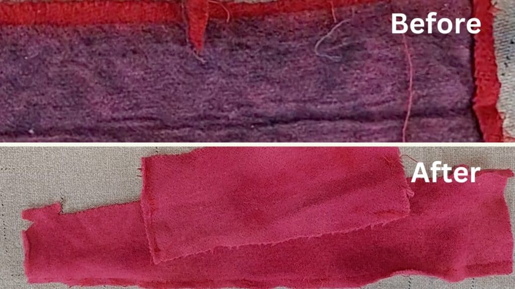 red wool before and after boiling