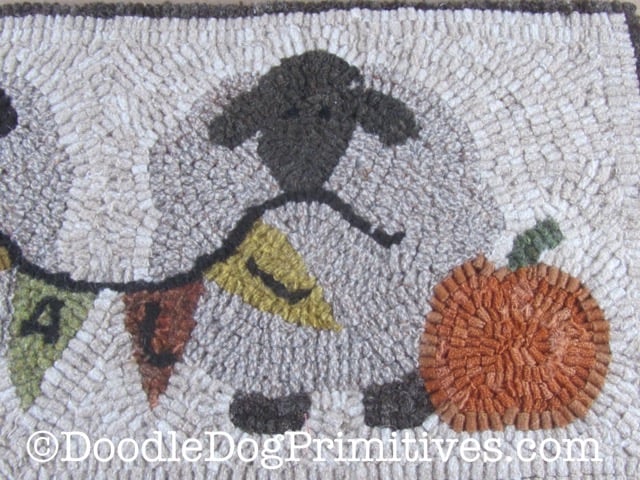 PRIMITIVE HOOKED RUG PATTERN ON MONKS "FALL FRIENDS" 
