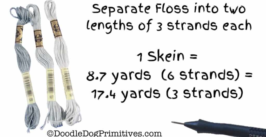 Separate floss into 2 sets of 3