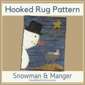 Hooked rug snowman & manger
