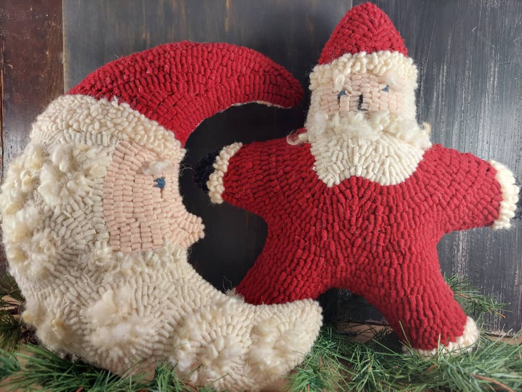 star and moon santa hooked rug pillows