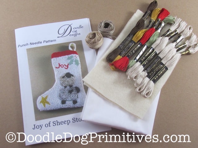 Christmas Stocking Punch Needle Pattern - DoodleDog Designs Primitives