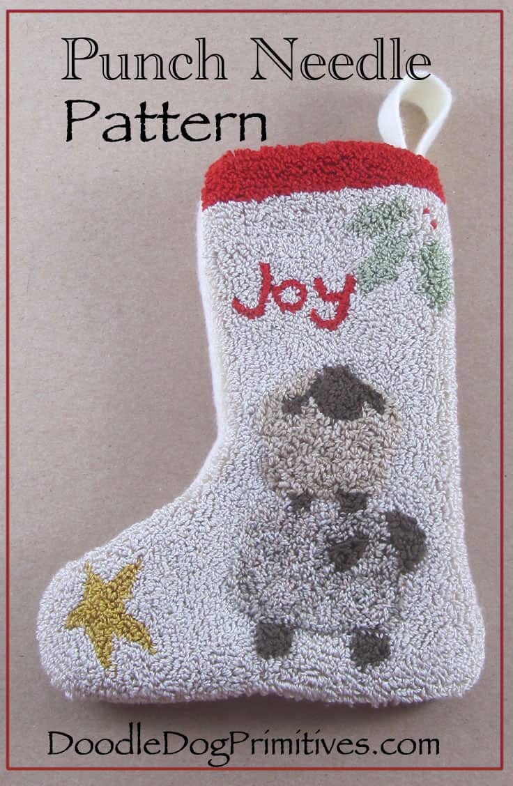 Christmas Stocking Punch Needle Pattern - DoodleDog Designs Primitives