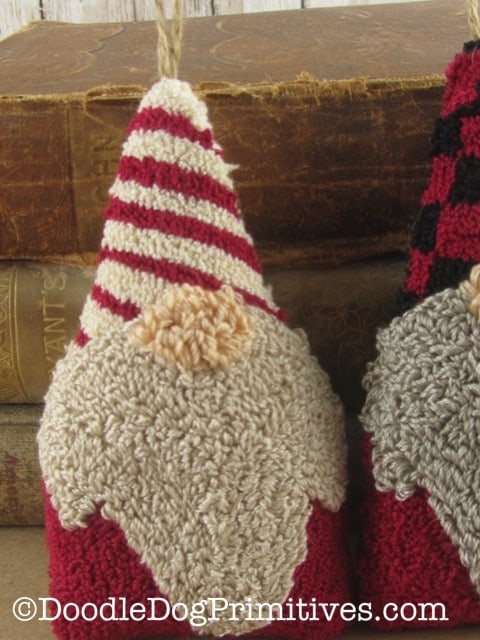 Gnome ornament with candy cane striped hat