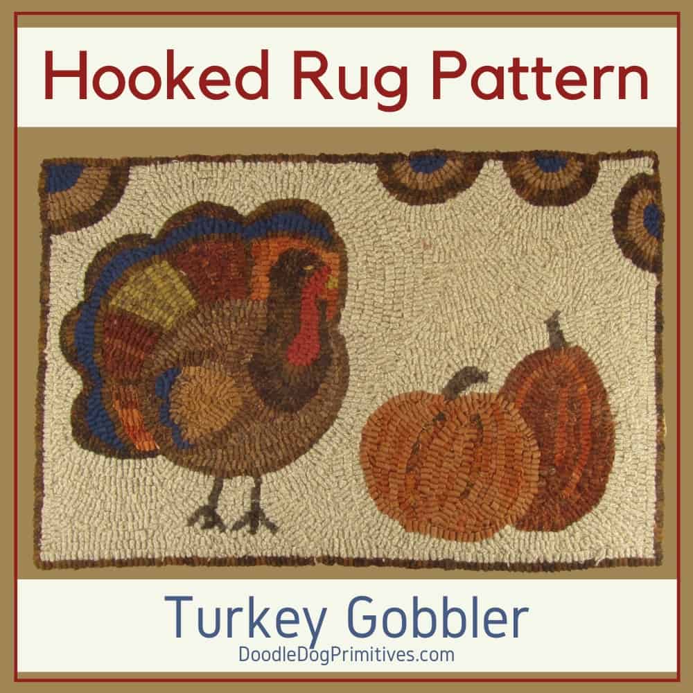 Hooked rug turkey & pumpkins