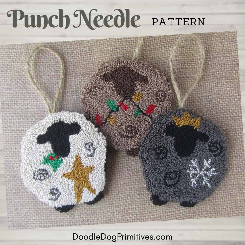 sheep punch needle ornaments