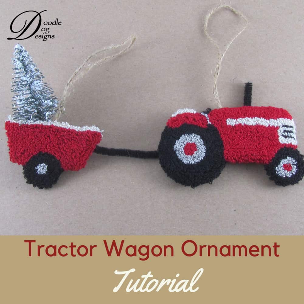 Punch needle tractor wagon ornament
