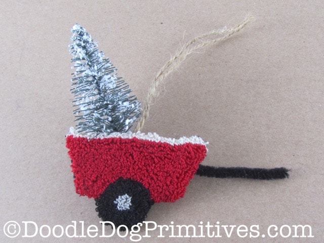 Christmas tree in punch needle tractor wagon