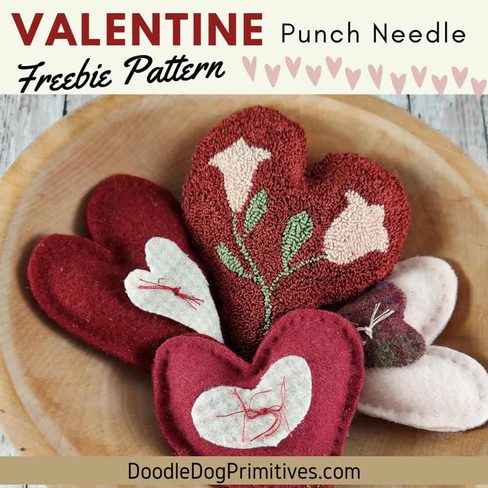 Valentine Heart Punch Needle Pattern - DoodleDog Primitives