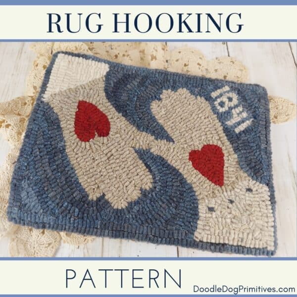 Heart in Hand Primitive Hooked Rug Pattern - DoodleDog Designs Primitives