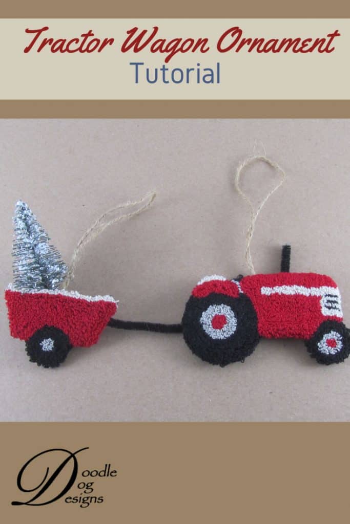 Punch needle tractor wagon ornament